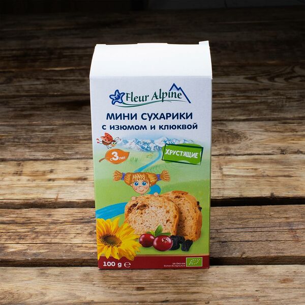 Сухарики детские мини с изюмом и клюквой с 3-х лет