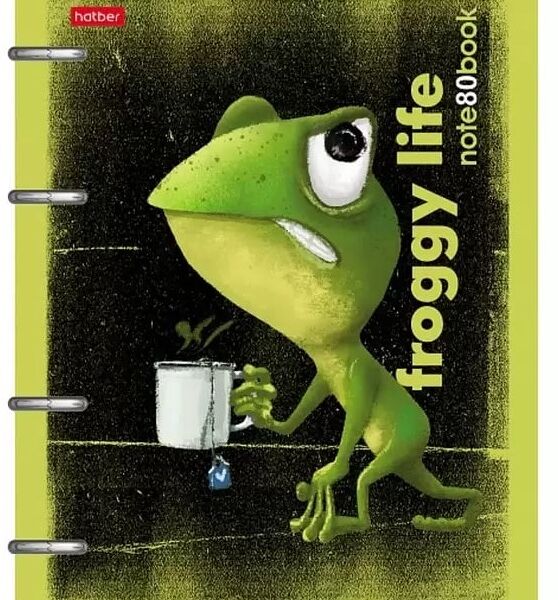 Тетрадь Hatber Лягух Кир на 4-х кольцах в клетку А5, 80 л