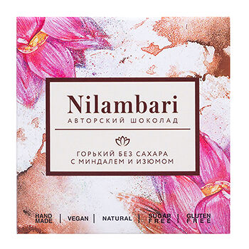 Шоколад горький Nilambari без сахара с миндалём и изюмом 92 % какао