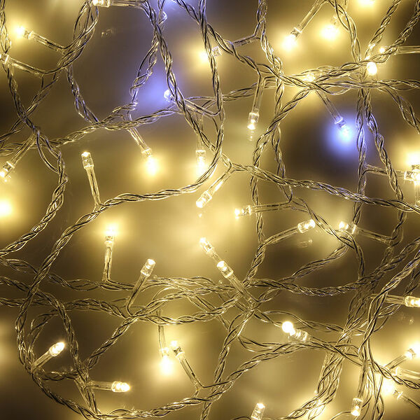 Сноу бум гирлянда эл. вьюн 10м, 100led, мерцание 10 led, шампань, пвх прозр., коннектор, 220в