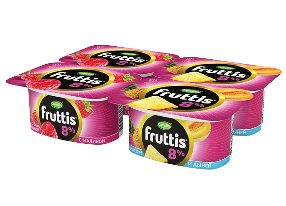 Йогуртный продукт ФРУТТИС суперэкстра жир. 8% малина/ананас -дыня вес 115г. Campina