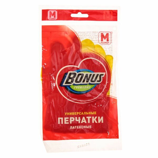 Перчатки Bonus универсальные, латекс, размер M, 1 пара, Арт. 14410009