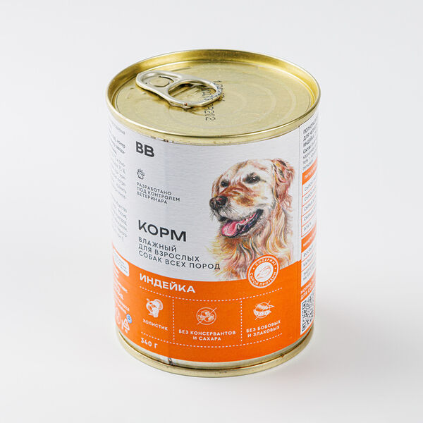 Корм влажный Вкусвилл для собак индейка ж/б