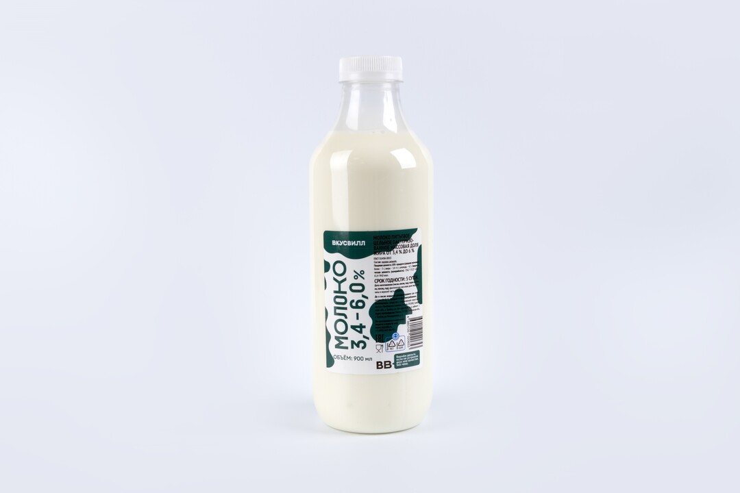 

Молоко ВкусВилл цельное в бутылке 900 мл, жирность в ассортименте