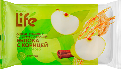Хлебцы рисовые ЛЕНТА LIFE со вкусом яблоко с корицей, 80г