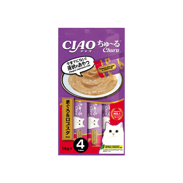 Лакомство-пюре для кошек Inaba Ciao Churu Тунец Магуро и лобстер 14г*4 шт