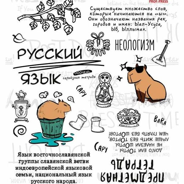 Тетрадь предметная Prof-Press Капибара Русский язык в линейку А5, 48 л