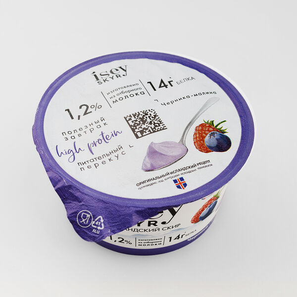 Скир «Исландский» с черникой и малиной 1.2%, Isey SKYR, 150 г, Россия, БЗМЖ