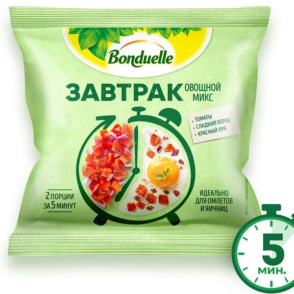 Овощи замороженные Bonduelle Завтрак с томатами, смесь для омлета и яичницы, 200 г