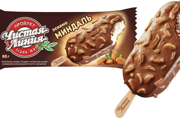 Эскимо с Миндалем Чистая Линия Ванильный в шоколадной глазури 80 г