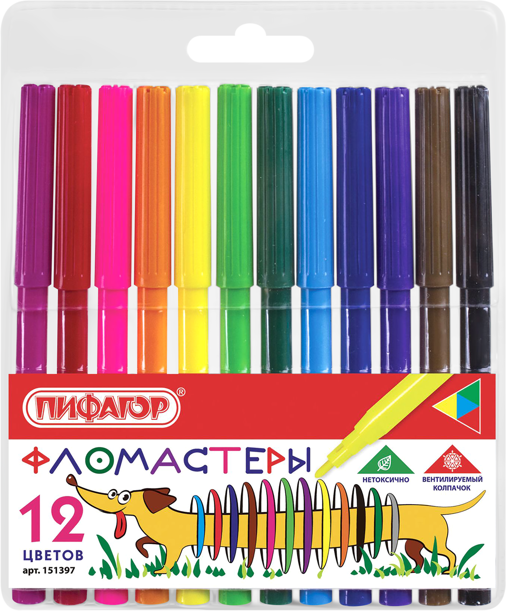 

Фломастеры Пифагор Веселая такса, 12 цветов