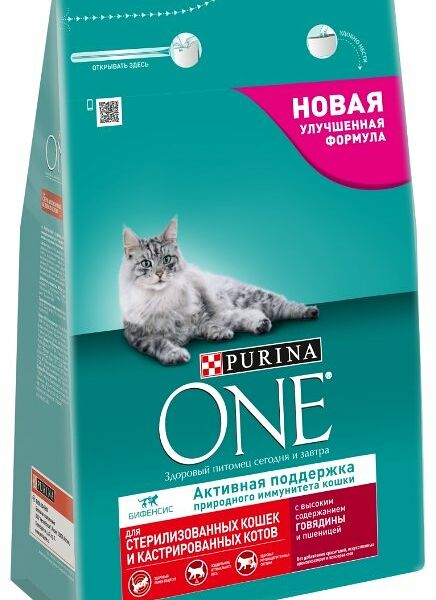 Корм для стерилизованных кошек Purina ONE для профилактики мочекаменной болезни, с говядиной и пшеницей