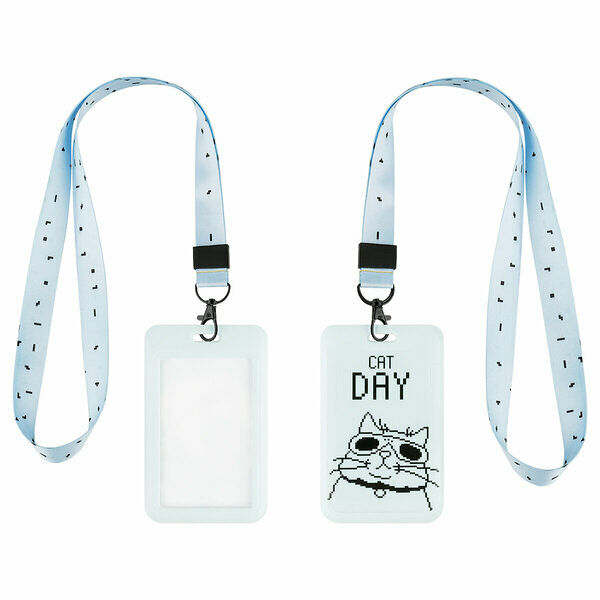 Бейдж вертикальный Meshu Cat day, 11х7см, лента с карабином, 3D печать