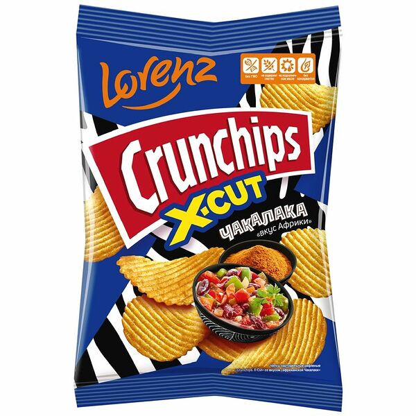 Чипсы Crunchips X-Cut картофельные рифленые со вкусом африканской Чакалаки