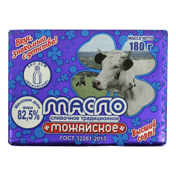 Масло сладко-сливочное Можайское молоко коровье несоленое брикет 82,5%