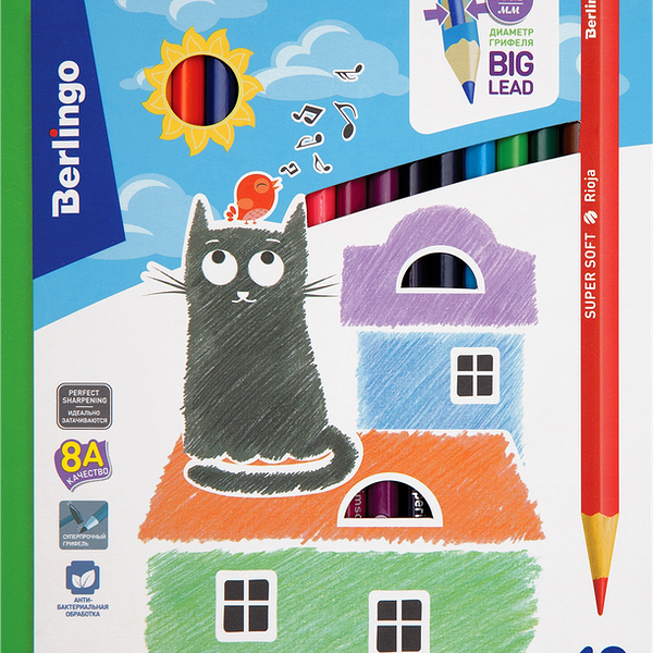 Карандаши цветные BERLINGO SuperSoft. Жил-был кот 18 цветов Арт. SS00518