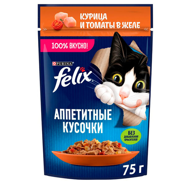 Феликс 75г Конс д/к кусочки в желе курица,томат
