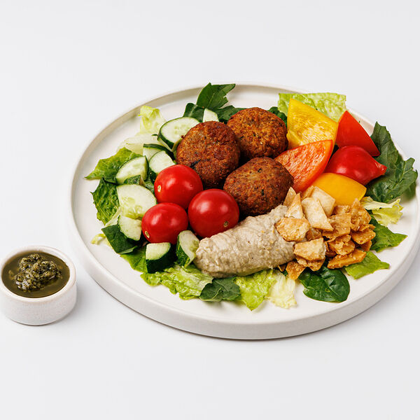 Боул с фалафелем, чипсами из тортильи с лимонным соусом, 210г