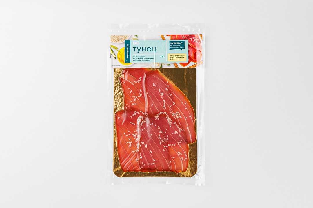 

Тунец подкопченный с кунжутом, маслом и чесноком, 100 г