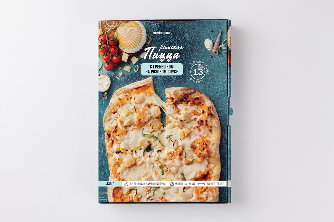 

Пицца ВкусВилл с гребешком на розовом соусе, замороженная 480 г