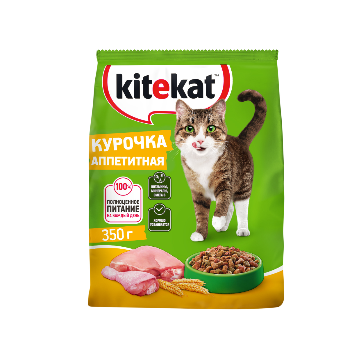 

Сухой полнорационный корм Kitekat для взрослых кошек Аппетитная курочка 350 г