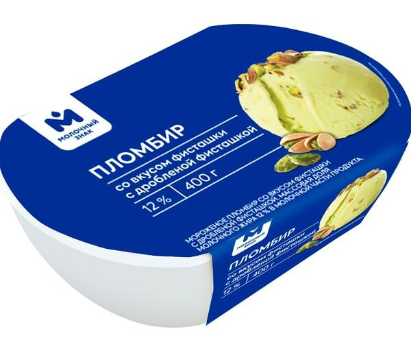 Мороженое Молочный знак Пломбир со вкусом фисташки 12% 400г