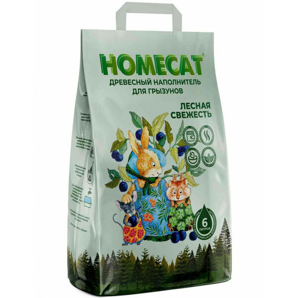 Homecat Древесный наполнитель для грызунов Homecat Лесная свежесть 2кг/6л