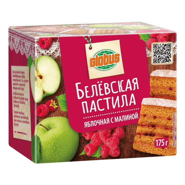 Белевская пастила яблочная Глобус с малиной