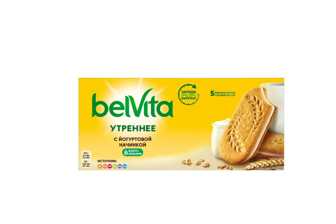 

Печенье витаминизированное BelVita Утреннее Сэндвич с цельными злаками и йогуртовой начинкой, 253 г