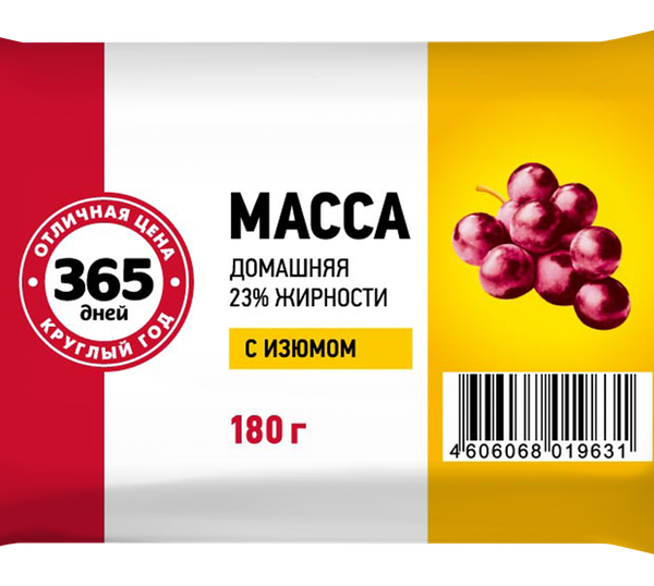 Продукт творожный 365 ДНЕЙ Домашняя масса с изюмом 23%, с змж