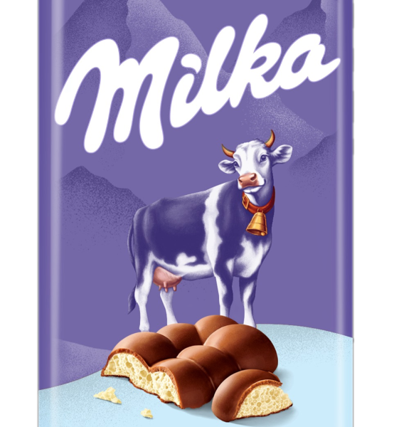 Молочный шоколад Milka с белым пористым шоколадом, 95 г