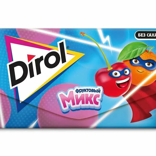 Жевательная резинка в пластинках Dirol Фруктовый Микс без сахара со вкусом фруктов, 13.5г
