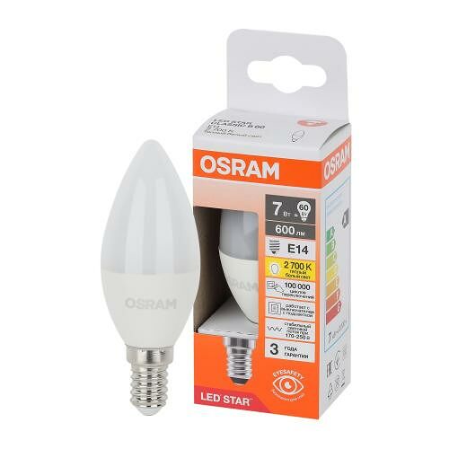 Светодиодная лампа Osram Свеча 7Вт теплый свет Е14