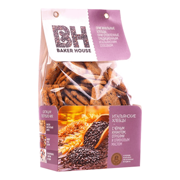 Хлебцы Baker House Итальянские черный кунжут-отруби-оливковое масло, 250г