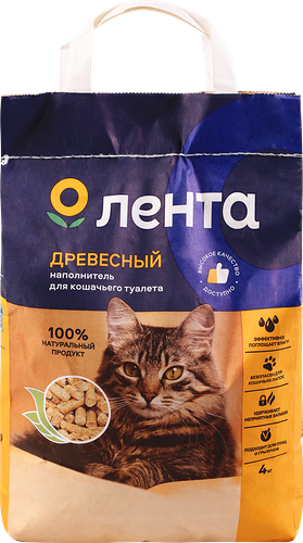 Наполнитель древесный для кошачьего туалета Лента 4 кг