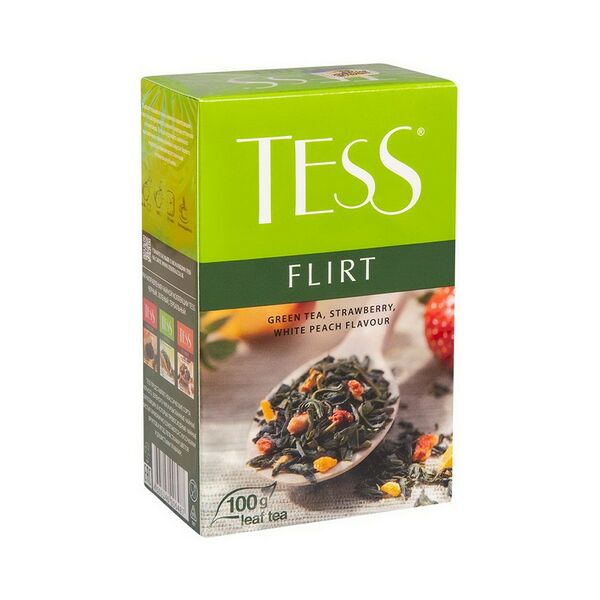 Чай Tess Flirt зеленый листовой с клубникой и ароматом белого персика 100г