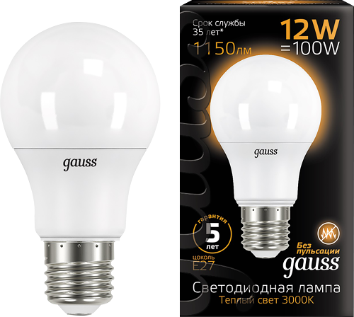 Лампа светодиодная Gauss Blk E27 12Вт теплый свет, груша