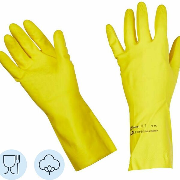 Перчатки резиновые ViledaProfesКонтракт латекс хлоп.напыл желт рM 101017,ПС