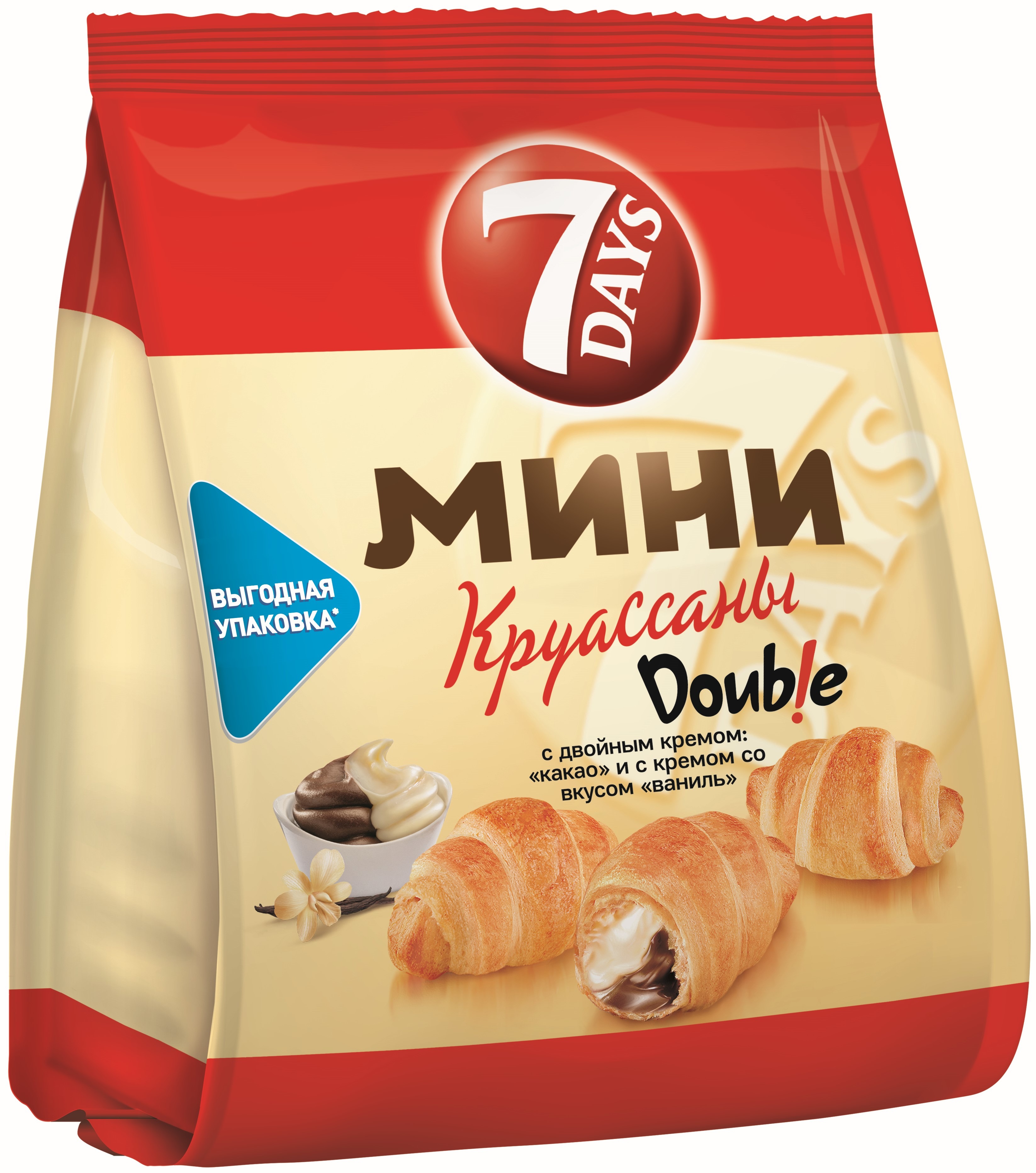 

Мини круассаны 7 Days Double c двойным кремом какао и с кремом со вкусом ваниль, 105 г