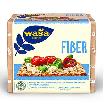 Хлебцы ржаные цельнозерновые Wasa Fiber с пшеничными отрубями, кунжутом и овсяными хлопьями, 230г