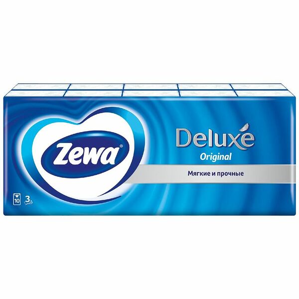 Платочки бумажные носовые Zewa Deluxe 3-слоя 10 шт х 10 упаковок