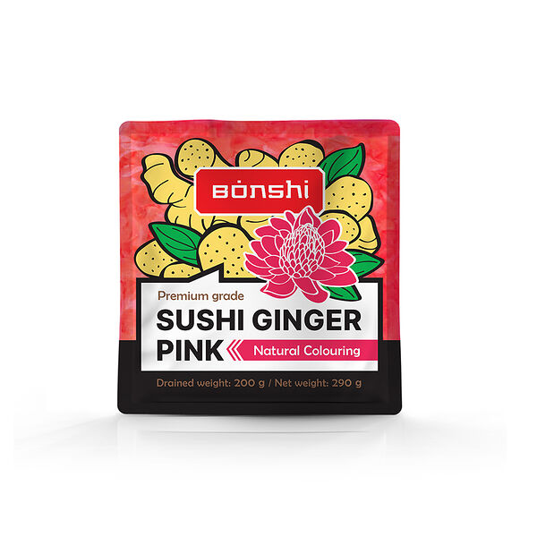 Имбирь маринованный BONSHI розовый с натуральныи красителем в/к 290г