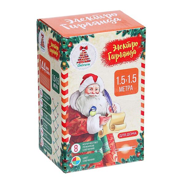 Сноу бум гирлянда эл. сеть 144 лампы, 1,5x1,5м, мультицвет, 8 реж, пвх черный, 220в