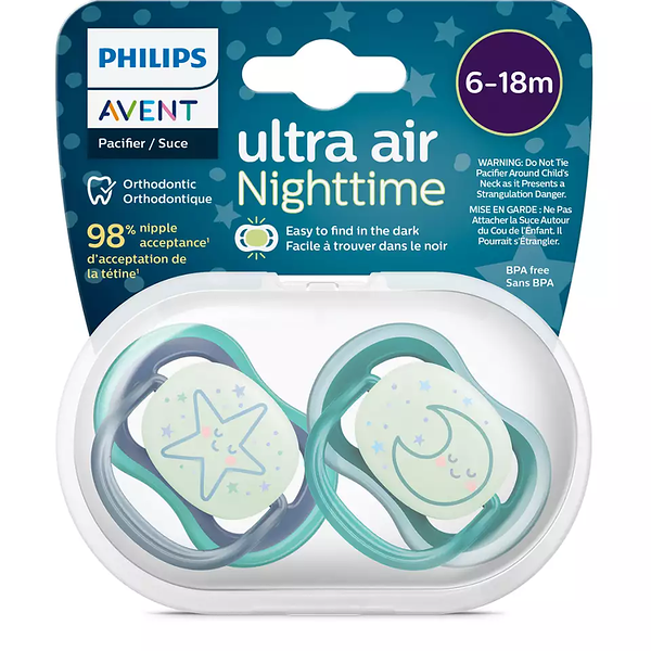 Пустышка силиконовая Avent Ultra Air Nighttime 6-18 месяцев SCF376/13 2 шт 
