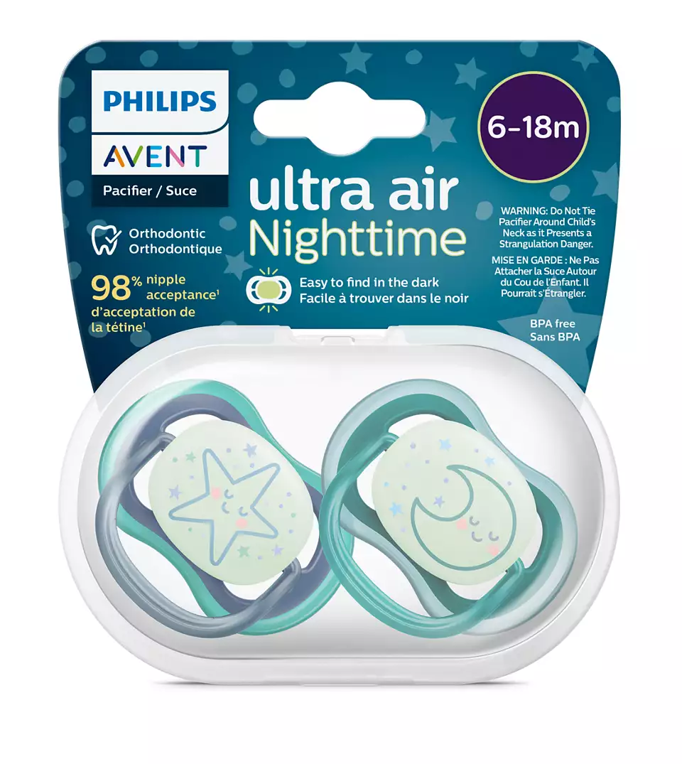 

Пустышка силиконовая Avent Ultra Air Nighttime 6-18 месяцев SCF376/13 2 шт