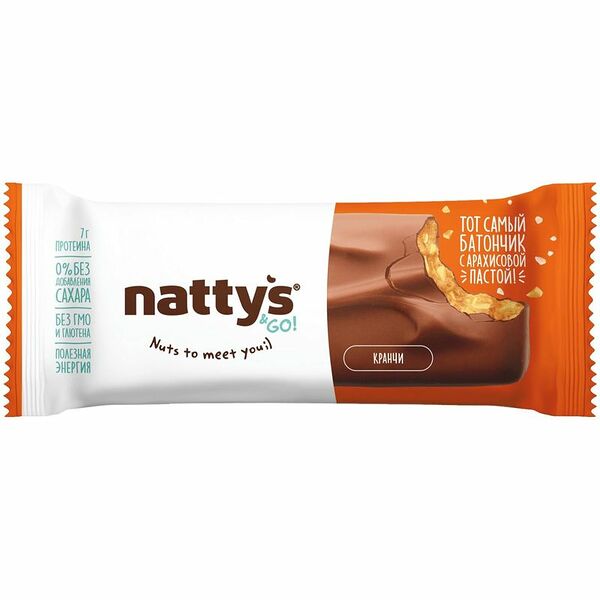 Батончик Nattys&Go! Crunchy шоколадный с арахисовой хрустящей пастой в молочном шоколаде 45 г
