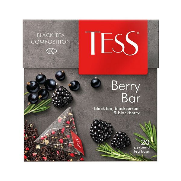 Чай Tess Berry Bar черн.байх. с ароматом ежевики и черной смородины в пирамидках, 1,8гх20п РФ