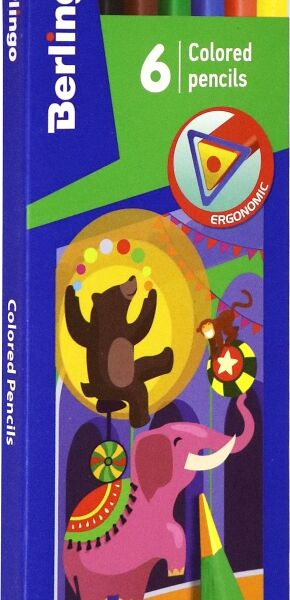 Карандаши цветные BERLINGO Цирк 6 цветов, заточенные Арт. CP_04806 дизайн в ассортименте