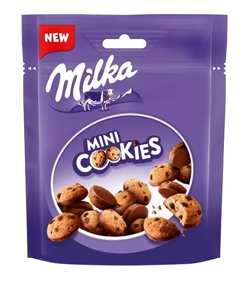 Печенье Milka Mini Cookies с кусочками шоколада, частично покрытое молочным шоколадом, 100 г
