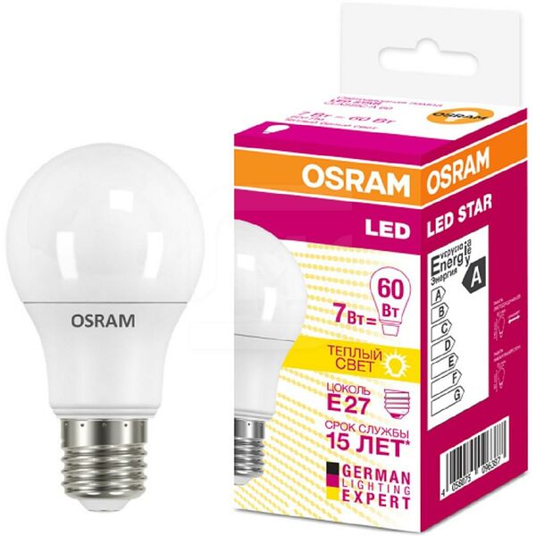 Светодиодная лампа Osram теплый свет E27 7Вт